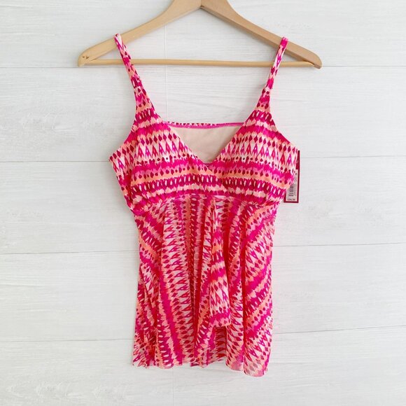 NWT Merona - Pink ikat print padded top & mesh tankini, L - Picture 1 of 6